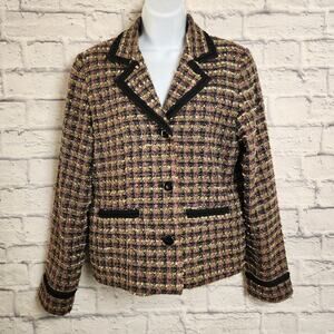 Cynthia Max Blazer Womens Size Petite Medium Tweed Plaid 3 Button